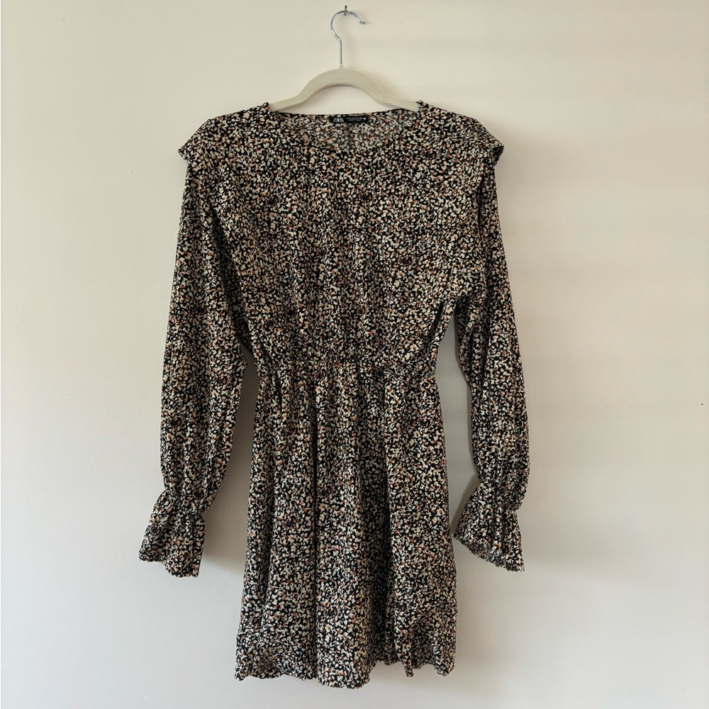 Unique small Zara black, cream, and brown patterned dress